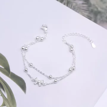 925銀飾&times;蝴蝶結圓珠&times;雙層手鍊