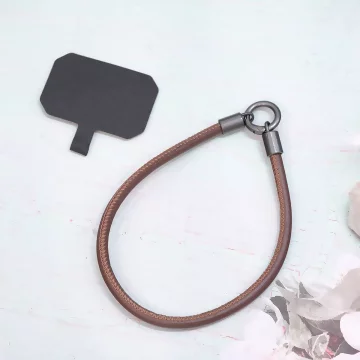 單色簡約皮革&times;手機腕帶掛繩&times;棕咖