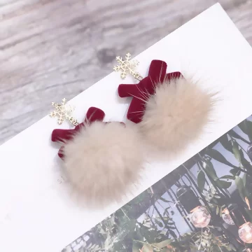 雪花紅領結毛球×吊墜耳環