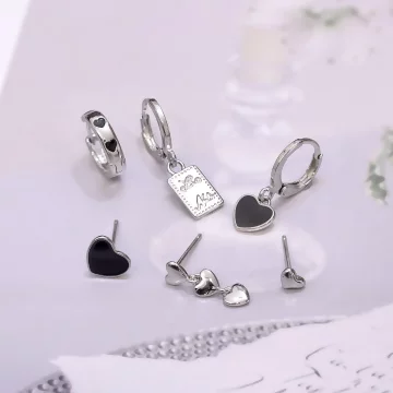 冷酷黑愛心&times;單邊六套件耳環組