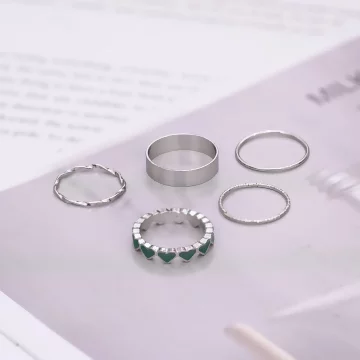 綠心雅優龐克×五套件戒指組×銀色