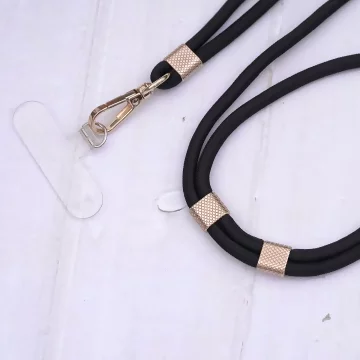 可調節雙環×金色×黑色布滌綸繩×手機斜背雙勾掛繩×金黑色