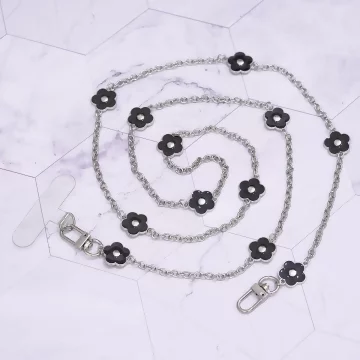 法式小花×手機斜背雙勾掛繩×黑色