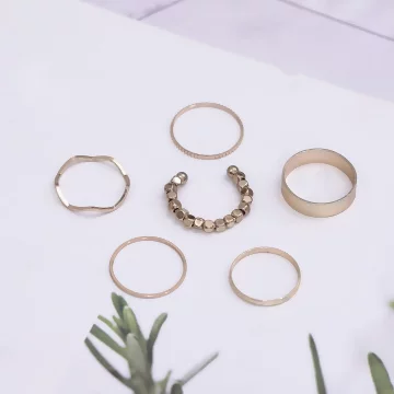 小碎金簡約波浪&times;六套件戒指組&times;金色