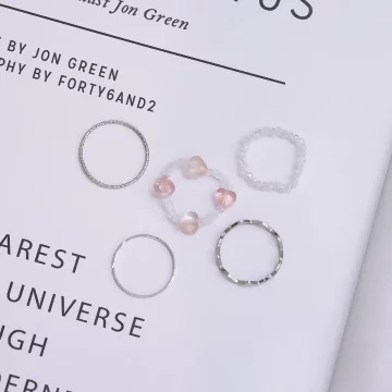 愛心小串珠&times;五套件戒指組&times;嫩橘