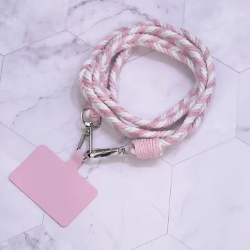 拼色麻花辮子&times;手機斜背雙勾掛繩&times;粉紅