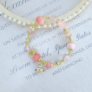 飛船墜落粉紅星球×固定式串珠手鍊