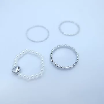 素雅愛心珍珠×四套件戒指組×銀色
