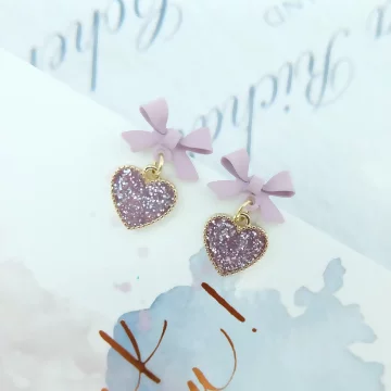 甜美亮片粉領結&times;吊墜耳環