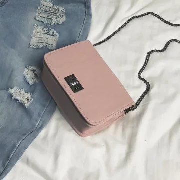 簡約髮絲紋鎖扣包×斜背包×粉色