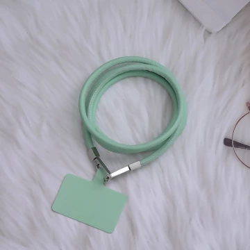 單色簡約皮革×手機斜背雙勾掛繩×淺綠