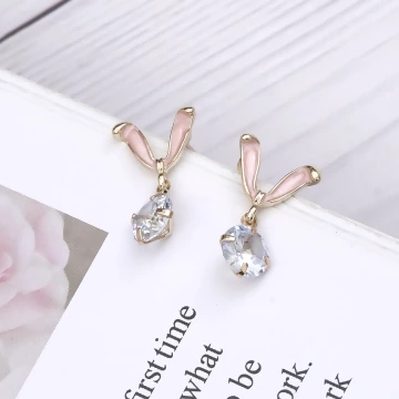 兔耳V字晶鑽×吊墜耳環