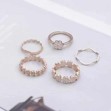 甜美粉紅花朵&times;五套件戒指組&times;金色