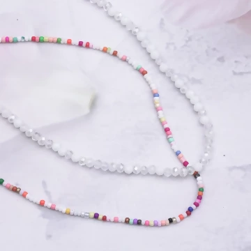 雙層小串珠珠&times;鎖骨項鍊&times;白彩