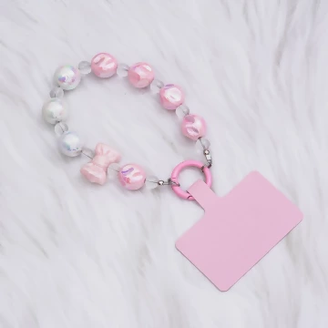 皺皺球撞色糖果&times;手機腕帶掛繩&times;粉紅