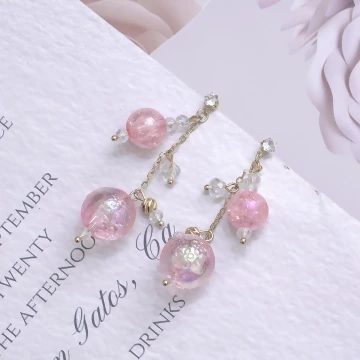 粉紅泡泡×吊墜耳環