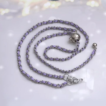 紫銀小香風鍊條金屬球×手機斜背雙勾掛繩×紫銀