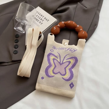 甜甜圈提把針織包&times;斜背包&times;粉紫蝴蝶