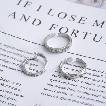 莫比烏斯扭轉數字&times;三套件戒指組&times;銀色