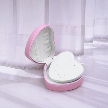 愛心雙層皮革×拉鍊飾品盒×粉紅