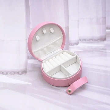 半月形皮革&times;小手提飾品盒&times;桃紅