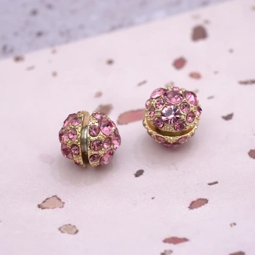 小圓球晶鑽小香風×雙面磁吸耳夾×粉紅