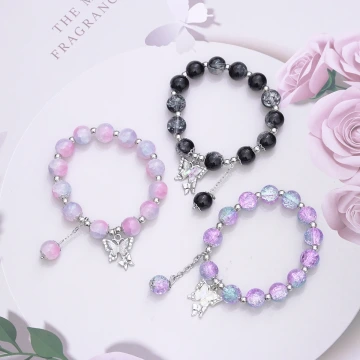 漸變冰裂蝴蝶琉璃&times;固定式串珠手鍊&times;共三色