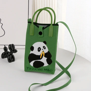 綠色熊貓×針織×斜背包