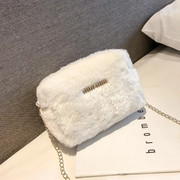 毛絨可愛小巧方包×斜背包×白色