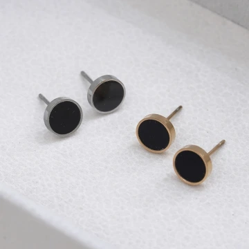 316鋼飾&times;酷黑圓形&times;耳釘&times;銀色