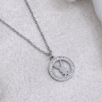 316鋼飾×晶鑽小兔×鎖骨項鍊×銀色