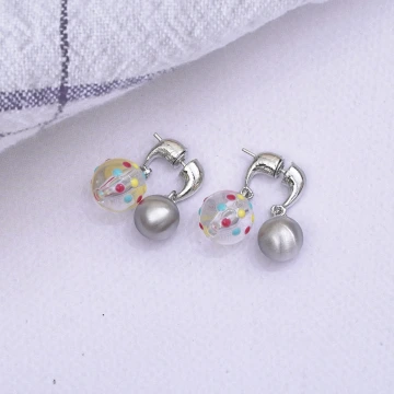 彩虹波點銀珠×後掛式吊墜耳環