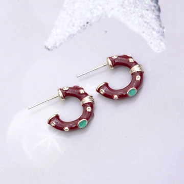 安可拉紅琺瑯滴釉C字×吊墜耳環