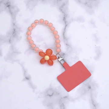 果凍小花朵×手機手提吊飾掛繩×橘色