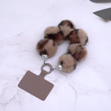 毛絨豹紋&times;手機腕帶掛繩&times;棕咖