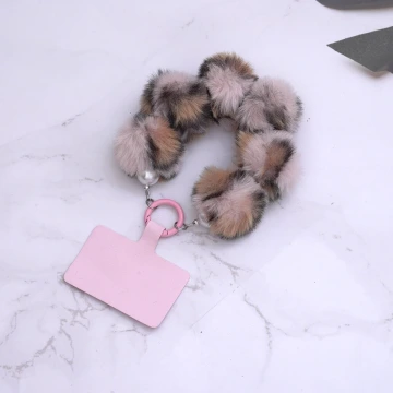 毛絨豹紋×手機腕帶掛繩×粉紅