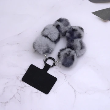 毛絨豹紋&times;手機腕帶掛繩&times;灰黑