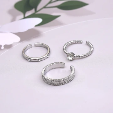 點點紋寬窄鋯鑽×三套件戒指組×銀色