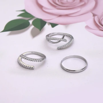 線條晶鑽指環×三套件戒指組×銀色