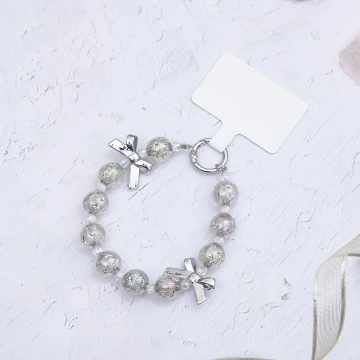 輕奢水晶球蝴蝶結×手機腕帶掛繩×銀色