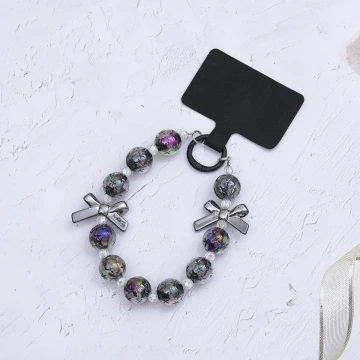 輕奢水晶球蝴蝶結×手機腕帶掛繩×黑色