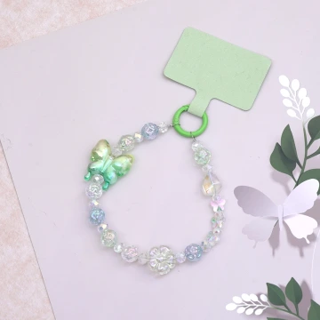 冰透蝴蝶小花×手機腕帶掛繩×綠色