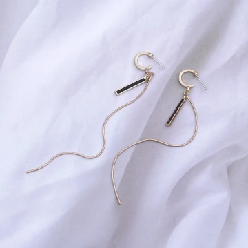 黑條一字優雅流蘇×吊墜耳環