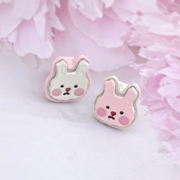 粉白綿花糖小兔×三角耳夾