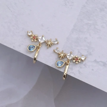 星芒閃耀藍水滴×蚊香盤U型耳夾