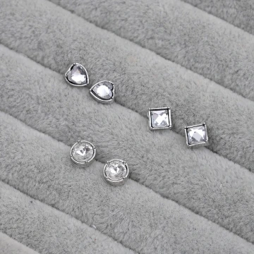 幾何簡約晶鑽×三套件耳環組