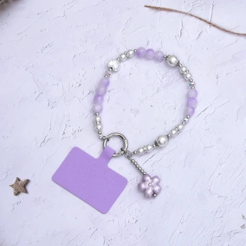 貓眼石琉璃小花&times;手機腕帶掛繩&times;紫色