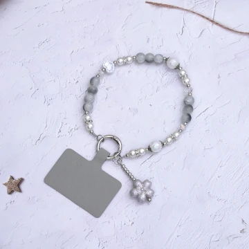 貓眼石琉璃小花×手機腕帶掛繩×灰色