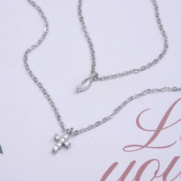 925銀飾&times;晶鑽十字水滴&times;雙層鎖骨項鍊