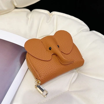 大象荔枝紋皮革×風琴卡夾×棕咖